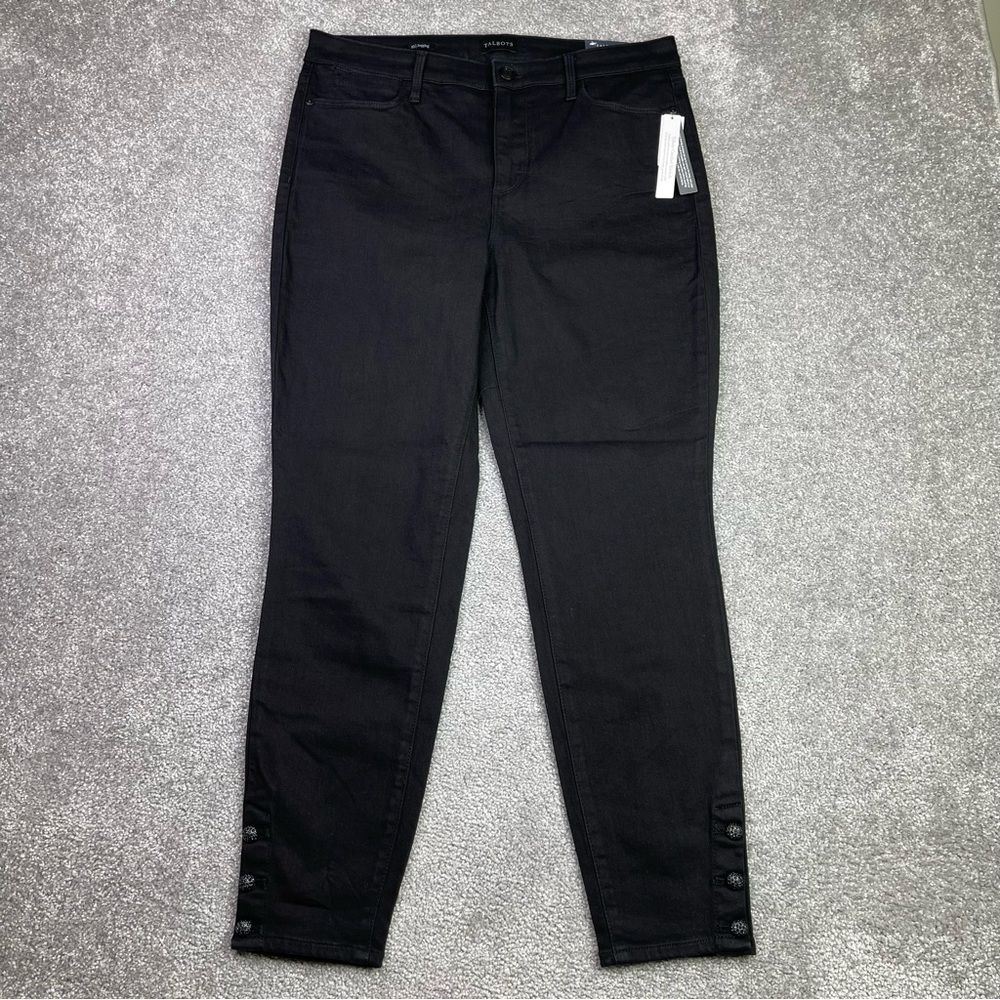 Talbots Jeans Women's 10 Black Jegging Skinny Ankle High Rise Button Detail